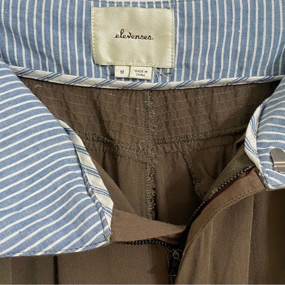 Elevenses by Anthropologie Green Pleated Jogger Pants Trousers Tie Waist Medium - Picture 2 of 10